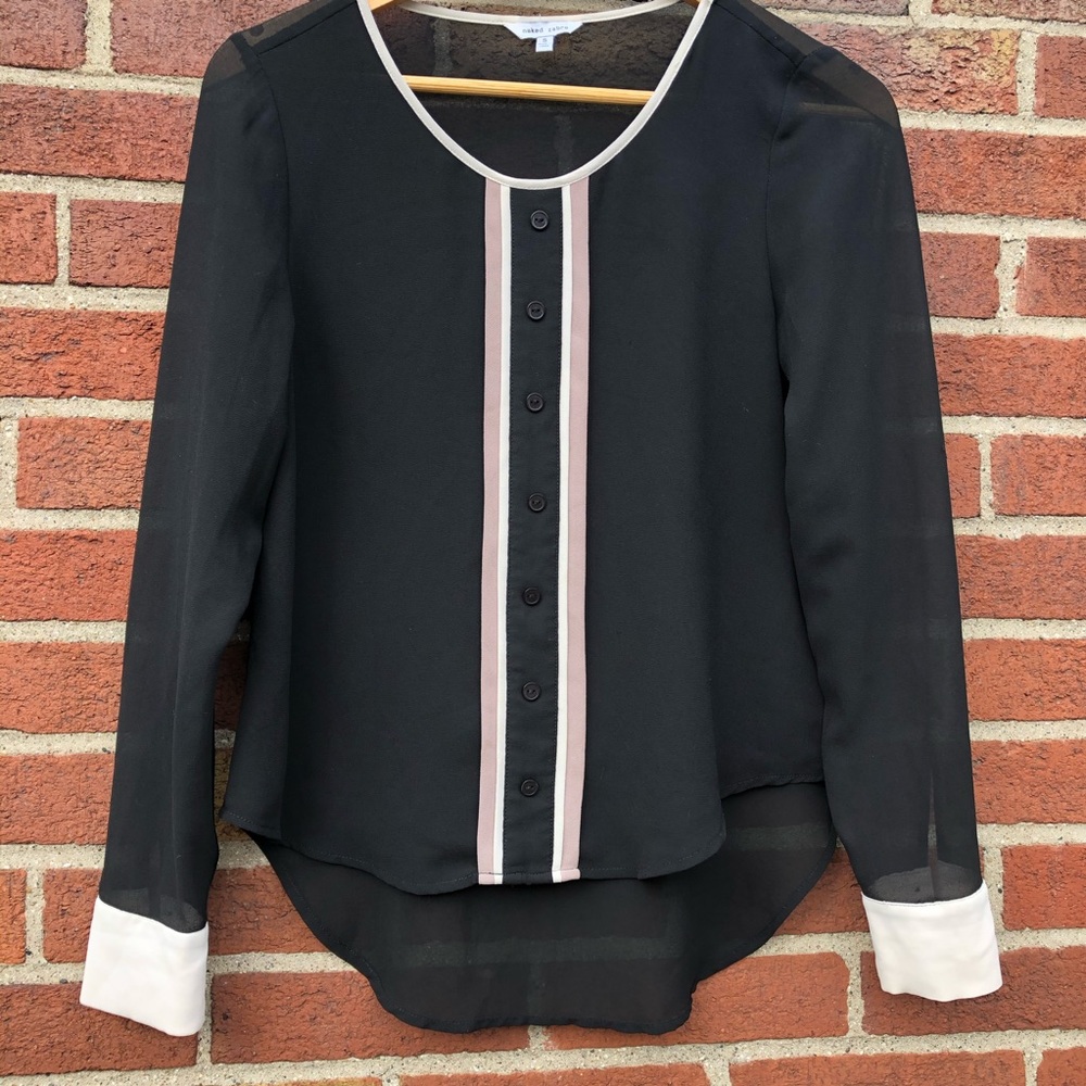 Naked Zebra Semi-Sheer Black Chiffon Blouse Small